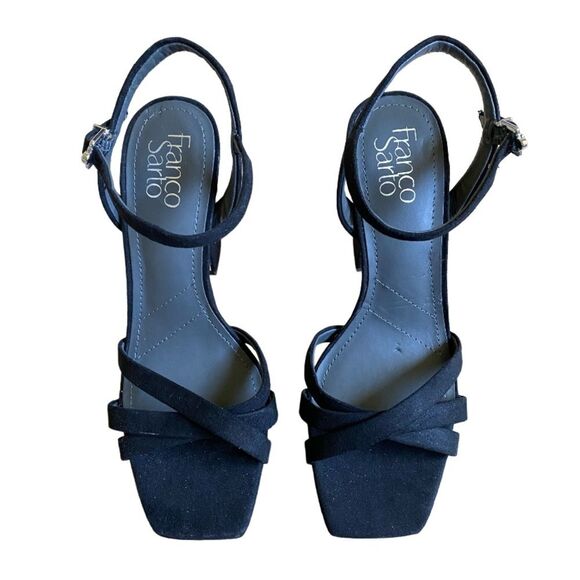 NEW Franco Sarto Damalis Platform Sandals Size 6.5 Heels in Black Galaxy Sparkle - Picture 2 of 16